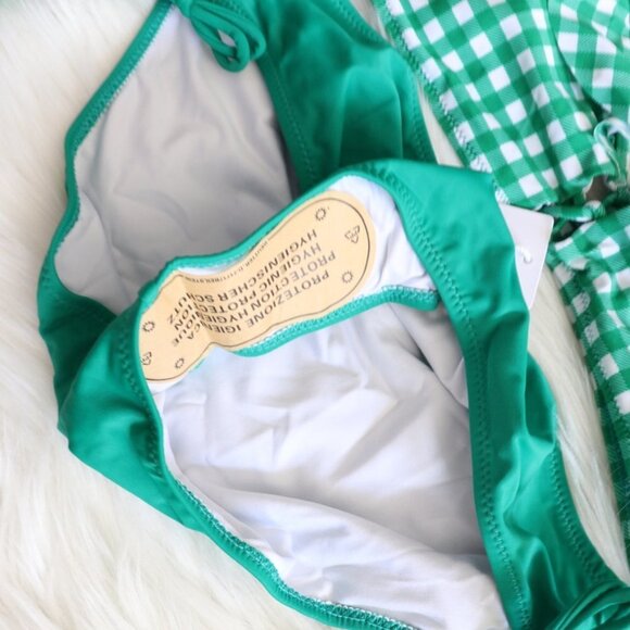 NWT Green and White Gingham Printed Bikini Set Size Small - Picture 5 of 9
